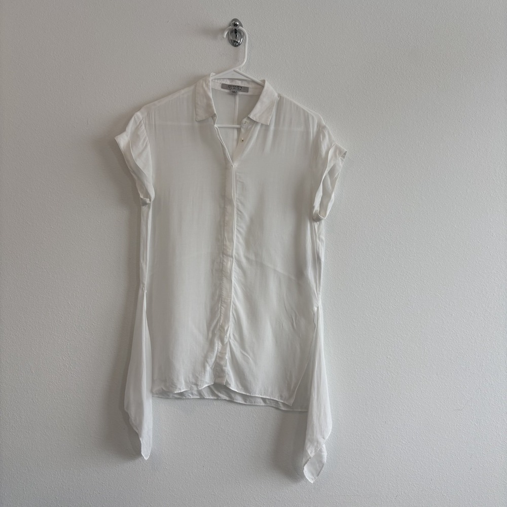 Allsaints Button Down Cheyne Shirt Women US 0 White Asymmetrical Lagenlook